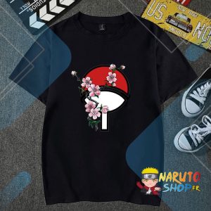 T Shirt Naruto Fille Logo Uchiha Fleur Noir